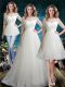 Charming White Half Sleeves Tulle Brush Train Lace Up Wedding Gown for Wedding Party