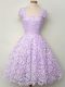 Smart Lavender Cap Sleeves Lace Lace Up Damas Dress for Prom and Party and Wedding Party