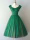 Modest Green Chiffon Lace Up Wedding Guest Dresses Cap Sleeves Knee Length Ruching