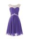 Lavender Scoop Neckline Beading Prom Dress Cap Sleeves Zipper