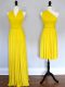 Yellow Empire Chiffon Halter Top Sleeveless Ruching Floor Length Lace Up Court Dresses for Sweet 16