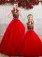 Red High-neck Lace Up Appliques Sweet 16 Dress Sleeveless