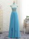 Pretty Baby Blue Halter Top Neckline Lace Prom Party Dress Sleeveless Backless