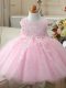 Low Price Baby Pink Sleeveless Appliques and Bowknot Knee Length Flower Girl Dresses for Less
