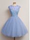 Cute Tulle Cap Sleeves Knee Length Bridesmaid Dresses and Lace