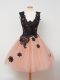 Peach Ball Gowns Straps Sleeveless Tulle Knee Length Zipper Lace Wedding Party Dress