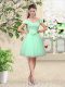 Ideal Apple Green Cap Sleeves Tulle Lace Up Wedding Guest Dresses for Prom and Party