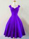 Purple A-line Ruching Damas Dress Lace Up Taffeta Sleeveless Knee Length