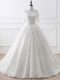 Half Sleeves Brush Train Lace Up Lace and Appliques Wedding Gowns