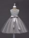 Knee Length Grey Womens Party Dresses Tulle Sleeveless Lace and Belt