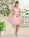 Peach Lace Up Sweetheart Lace and Belt Bridesmaid Gown Tulle Sleeveless