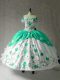 Nice Organza Off The Shoulder Cap Sleeves Lace Up Embroidery and Ruffles Quince Ball Gowns in Multi-color