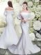 Suitable Lace Bridal Gown White Lace Up 3 4 Length Sleeve Brush Train