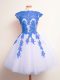 Gorgeous Blue And White Lace Up Scalloped Appliques Bridesmaids Dress Tulle Sleeveless