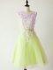 Low Price Tulle Scoop Sleeveless Lace Up Lace Wedding Guest Dresses in Yellow Green