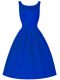 Glorious Royal Blue A-line Taffeta High-neck Sleeveless Ruching Knee Length Lace Up Damas Dress