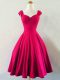 Custom Designed Hot Pink Sleeveless Taffeta Lace Up Bridesmaids Dress for Prom and Party and Wedding Party