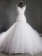 White Wedding Gowns Wedding Party with Lace Scoop Sleeveless Chapel Train Zipper