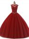 Classical Wine Red 15th Birthday Dress Military Ball and Sweet 16 and Quinceanera with Beading and Lace Scoop Sleeveless Lace Up