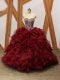Noble Lace Up 15th Birthday Dress Burgundy for Military Ball and Sweet 16 and Quinceanera with Beading and Ruffles Brush Train