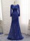 Great Blue Column/Sheath Lace Mother of Groom Dress Zipper Tulle Long Sleeves
