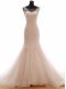 Pink Sleeveless Tulle Brush Train Lace Up Wedding Gowns for Wedding Party