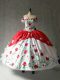Fantastic White And Red Ball Gowns Embroidery and Ruffles Quinceanera Gowns Lace Up Organza and Taffeta Cap Sleeves Floor Length
