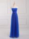 Comfortable Belt Wedding Party Dress Royal Blue Lace Up Sleeveless Floor Length