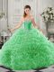 High Quality Court Train Ball Gowns Quinceanera Dresses Green Sweetheart Organza Sleeveless Lace Up