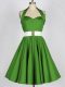 Green Lace Up Halter Top Belt Quinceanera Court Dresses Taffeta Sleeveless