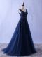 Stylish Navy Blue Straps Neckline Appliques Prom Party Dress Sleeveless Lace Up