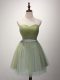 Customized Sleeveless Mini Length Beading and Ruching Lace Up Bridesmaids Dress with Olive Green