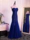 Royal Blue Sleeveless Tulle Lace Up Womens Evening Dresses for Prom and Military Ball