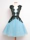 Superior A-line Bridesmaid Dresses Aqua Blue Straps Tulle Sleeveless Knee Length Lace Up