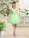 Trendy A-line Tulle V-neck Sleeveless Lace and Belt Knee Length Lace Up Wedding Party Dress