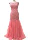 Attractive Floor Length Watermelon Red Prom Gown Scoop Sleeveless Zipper