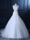 Tulle Sweetheart Sleeveless Court Train Lace Up Beading and Lace Wedding Dresses in White