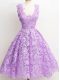 Glittering A-line Dama Dress for Quinceanera Lavender Straps Lace Sleeveless Knee Length Zipper