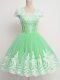 Stylish Apple Green Tulle Zipper Quinceanera Court of Honor Dress Cap Sleeves Knee Length Lace