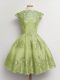 Yellow Green Tulle Lace Up Bridesmaid Dresses Cap Sleeves Knee Length Lace