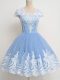 Affordable Light Blue Square Neckline Lace Wedding Party Dress Cap Sleeves Zipper