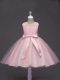 Baby Pink Tulle Zipper Scoop Sleeveless Knee Length Little Girls Pageant Dress Wholesale Lace and Belt