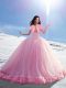 Free and Easy Baby Pink Sweet 16 Dress Off The Shoulder Sleeveless Brush Train Lace Up