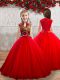 Red Sleeveless Appliques Floor Length Kids Pageant Dress