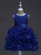 Knee Length Lace Up Kids Pageant Dress Royal Blue for Wedding Party with Ruffles and Belt