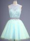Fancy Light Blue Two Pieces Tulle Scoop Sleeveless Beading Knee Length Zipper Quinceanera Court Dresses
