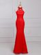 Red Evening Party Dresses Prom and Military Ball and Sweet 16 with Beading and Lace Halter Top Sleeveless Zipper
