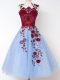 Nice Straps Sleeveless Bridesmaid Dress Knee Length Appliques Blue Tulle