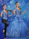 Blue Cap Sleeves Beading and Embroidery Floor Length Quinceanera Gowns