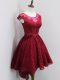 Wine Red Zipper Scoop Beading and Lace Dama Dress Lace Cap Sleeves